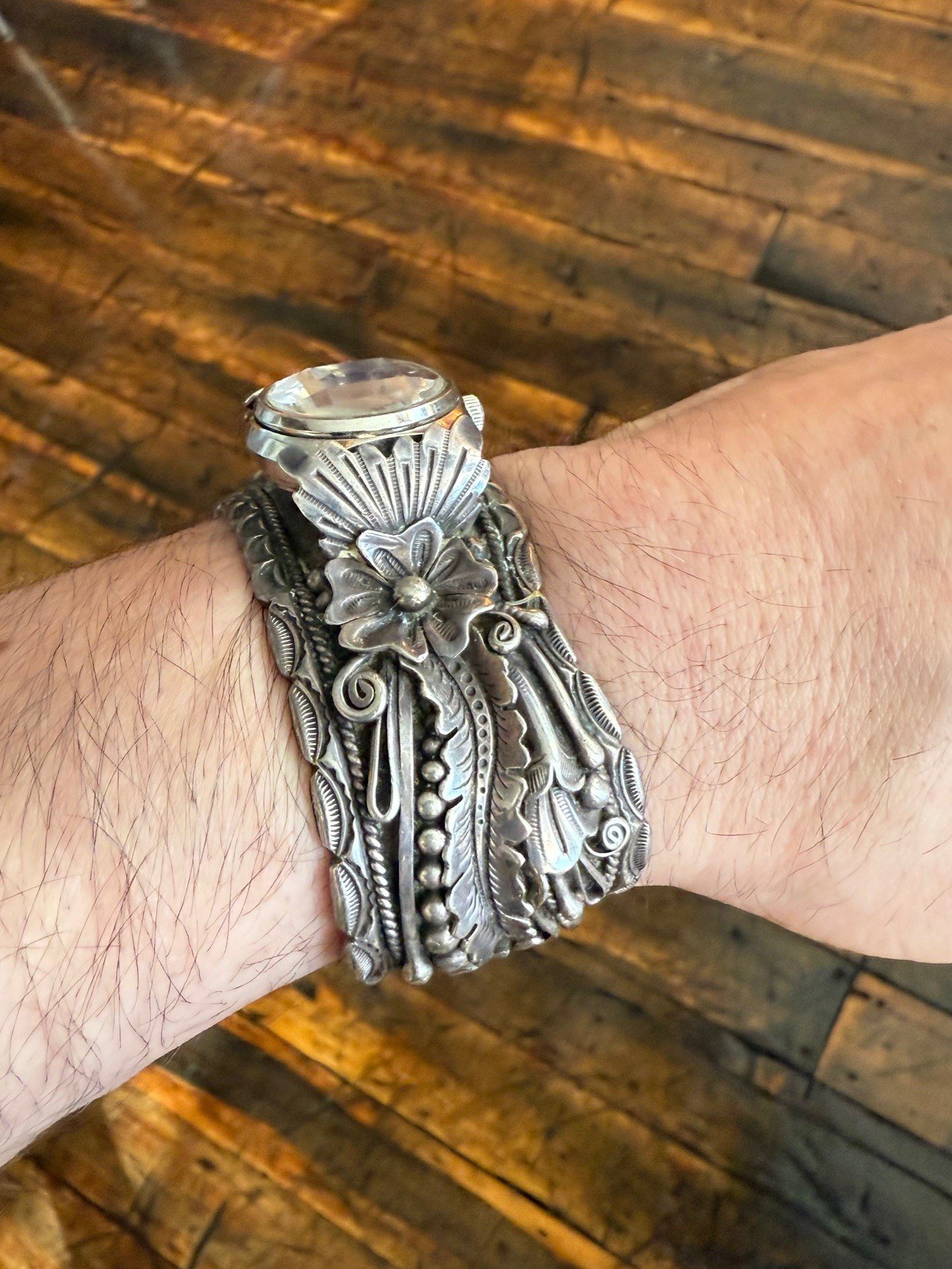 Navajo Native American Sterling Silver Watch Cuff Calvin Crank - Image 6