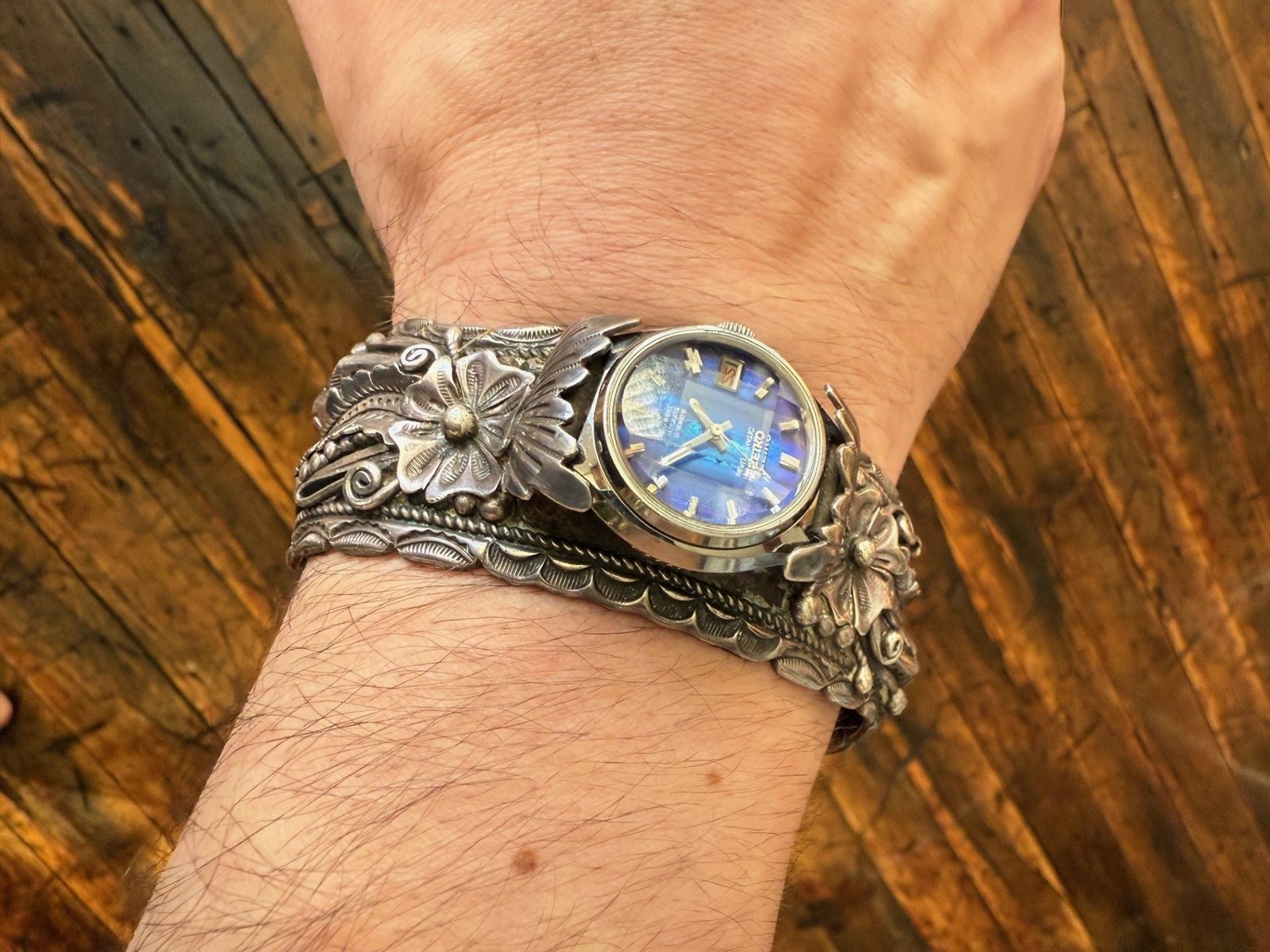 Navajo Native American Sterling Silver Watch Cuff Calvin Crank - Image 5