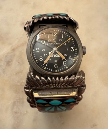 Zuni Native American Turquoise Sterling Silver Watch Cuff W. and V. Quam