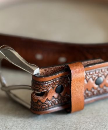Hand Tooled Tudor Rose Belt Made in USA